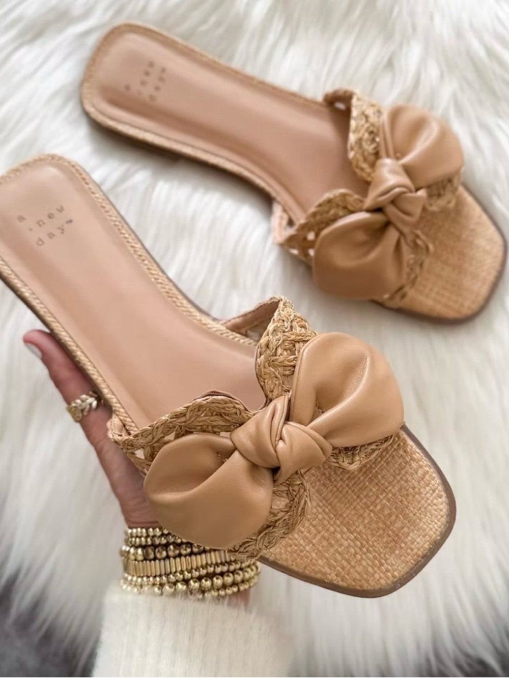 a new day Tan Knotted Raffia Slide Sandals